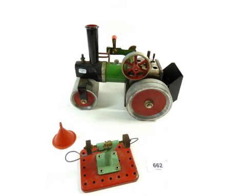 A Mamod model steam roller with grinding wheel and funnel 