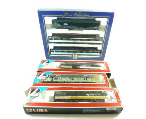 A Lima collection GWR train set L149970 with locomotive and two carriages, a Lima Diesel locomotive boxed and two Intercity e