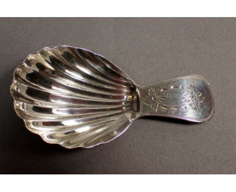 A bright-cut engraved silver caddy spoon, London 1788 