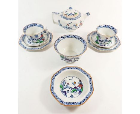 A KBC 'Westover' tea service with Chinoiserie decoration comprising teapot, four tea cups, four breakfast cups and saucers pl