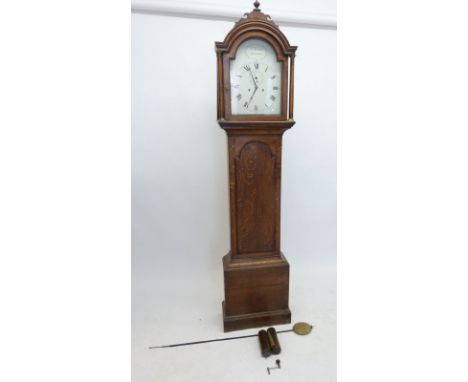 An 18th century oak eight day longcase clock with arched and painted dial, signed Wm Burch, Maidstone 