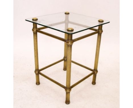 A vintage retro glass and brass square occasional table 