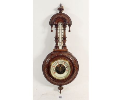 A Victorian mahogany barometer/thermometer in cared case, 43cm 