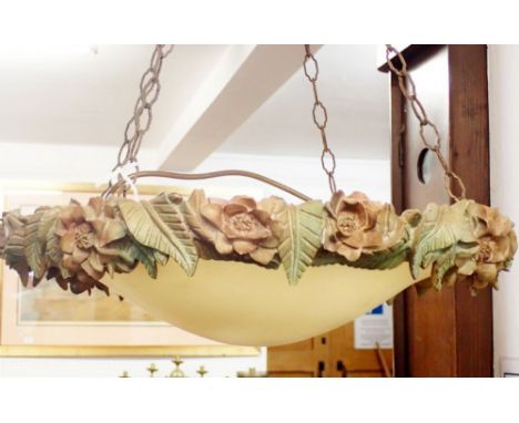 A vintage carved wood and alabaster plafonnier light fitting 