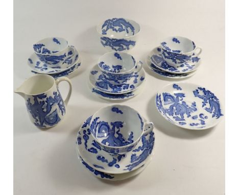 A 19th century Fenton 'Blue Dragon' Palladian part tea service comprising four cups and saucers, four tea plates, milk and su