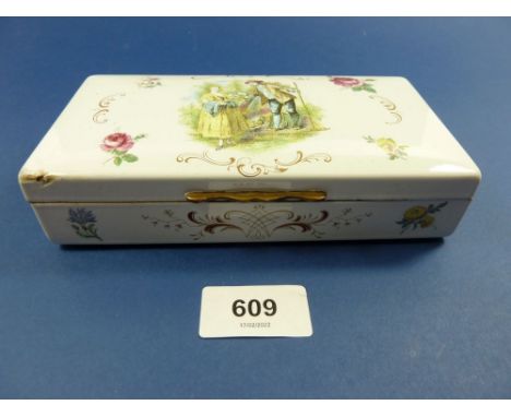 A 20th century Bilston enamel box painted Rococo courting scenes approx 17 x 9cm 