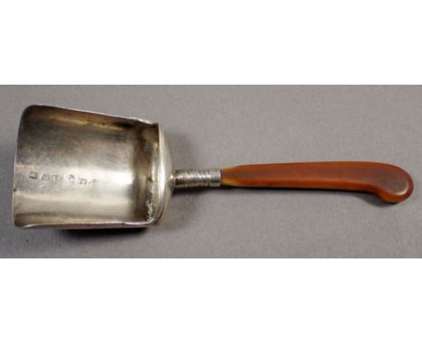 A silver caddy spoon with stained bone or ivory handle, Birmingham 1806 by W&amp;K 