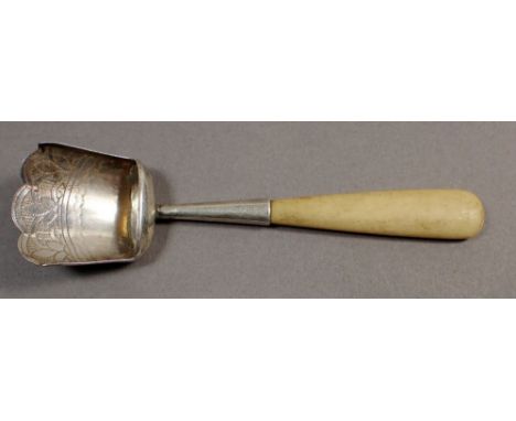 A silver caddy spoon with bone or ivory handle, Birmingham 1813 by IT 