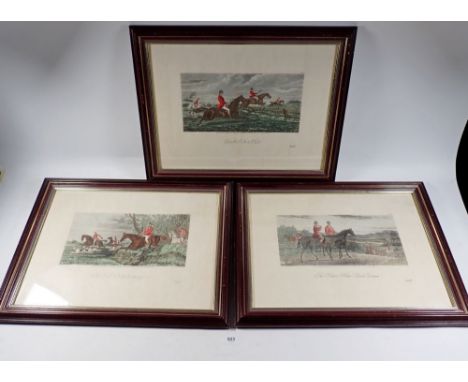 Three prints of hunting scenes by C Hunt and Sheldon Williams, 16cm x 31.5cm 