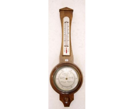 A Short and Mason oak barometer thermometer, approx 52cm length 