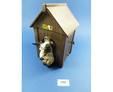A vintage china novelty dog in a kennel cigarette dispenser (clockwork - cigarettes come out of the dogs mouth) 