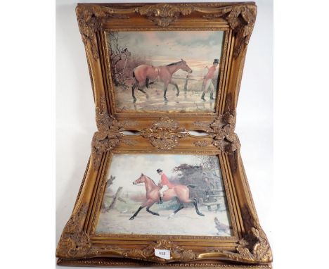 A pair of hunting prints after Spencelagh 'Going Out' and 'Coming Home' in gilt frames, 29 x 39cm 