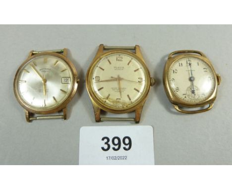 A vintage 9 carat gold Rotary gentlemans wrist watch and two other gold plated wrist watches 