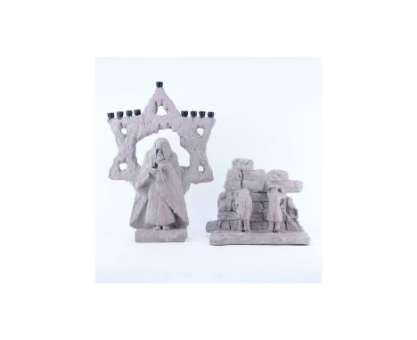 Two Vintage Austin Prod. Inc. Judaica Sculptures. Includes: Menorah 21" H x 14-1/2" W and Wailing Wall 10-1/2" H x 13" W. Sig