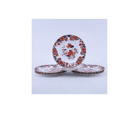 Set of Eight (8) Copeland Spode Bertha Imari Porcelain Dinner Plates. Signed. Rubbing to gilt, light scratches to a few plate