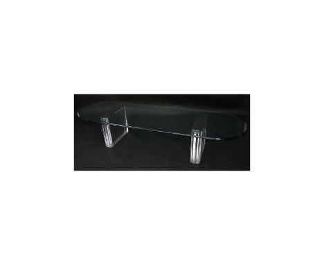 Vintage Lucite, Chrome and Glass Coffee Table Attributed to Pace. Good condition. Measures 15-1/4" H x 76-1/2" W x 23-1/2" De
