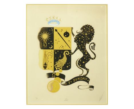 Erte Zodiac Serigraph "Leo". Signed and numbered 69/350 in pencil. Measures 19" x 14", frame measures 32" x 26". Condition: T