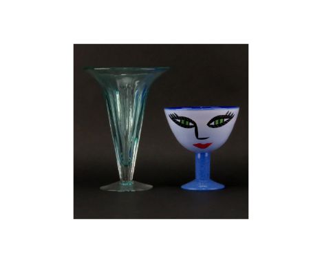 Vintage Murano Glass Vase together with Modern Kosta Boda Footed Compote. Vase unsigned. Kosta Boda with sticky tag and artis