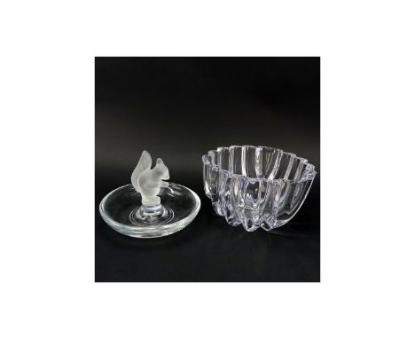 Grouping of Two (2): Orrefors Crystal Bowl, Sevres Crystal and Frosted Crystal Squirrel Candy Dish. All appropriately signed.