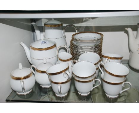 A white and gilt Noritake Teaset including ten cups and saucers, two dishes, teapot, coffee pot and six side plates.