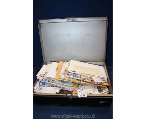 A document box full of First Day Covers and other stamped envelopes including Penny Red 1857.