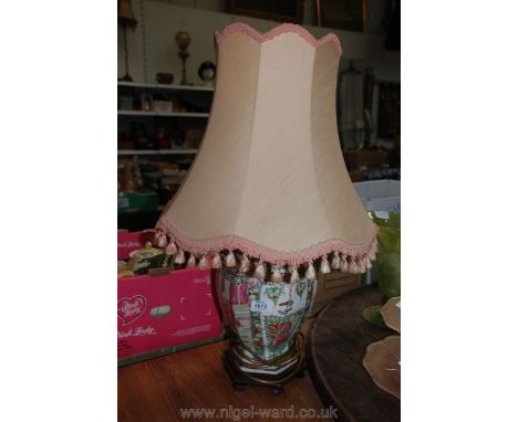 A hand-painted Japanese Lamp and shade, a/f.