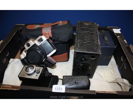 A quantity of Cameras including Olympia OY5050 and flash, Klito box camera, Polaroid land camera, etc.