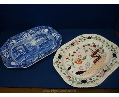 Two meat Plates, one being Copeland Spode, a/f and the other with Celtic knot oriental design.