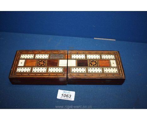 A Mahogany folding cribbage Board, inlaid with boxwood, ebony and rosewood.