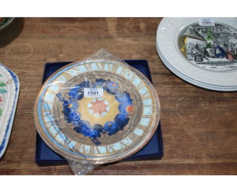 Three commemorative china plates, a boxed Royal Worcester plate 'to celebrate the millennium' a Welsh Bro Colwyn plate and Wa