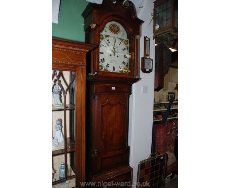 An imposing Oak and Mahogany cased eight-day Longcase Clock having boxwood inlay and cross-banded decoration, the painted fac