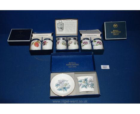 Six Royal Worcester egg coddlers, all boxed, plus a trinket set.