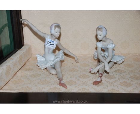 Two Lladro ballerina figures, one holding a rose, a/f.