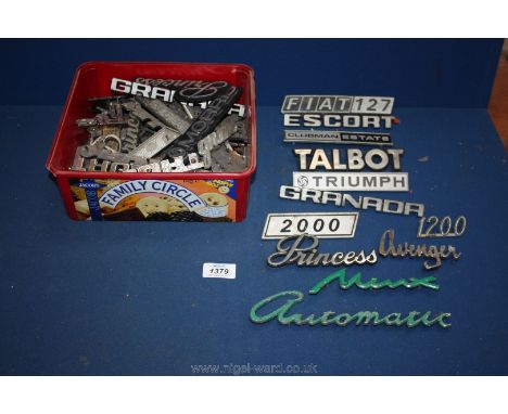 A quantity of lorry and car badges including Fiat 127, Clubman Estate, Escort, Talbot, Triumph, etc.