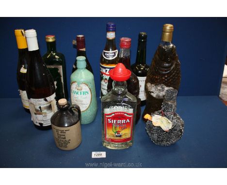Miscellaneous bottles including wines, a bottle of gin, Cinzano, Sherry, Tequila, etc.,