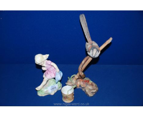 A Herefordshire fine china limited Long tailed tit on perch a/f, a Royal Worcester 'March' figure made by F.J. Doughty, leg r