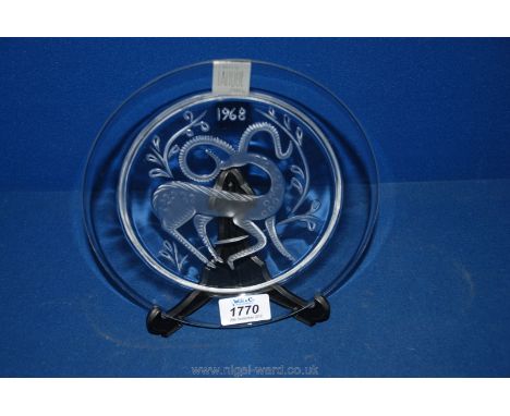 Lalique Crystal 1968 Gazelle Fantaisie, Gazelle Fantasy, top Annual Plate, Lead Crystal Plate, Decorative Plate, Wall Plate, Signed Collectible