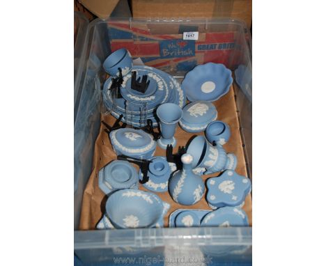 A quantity of Wedgwood Jasperware to include; plates, card dishes, trinket boxes, candle holders, etc.
