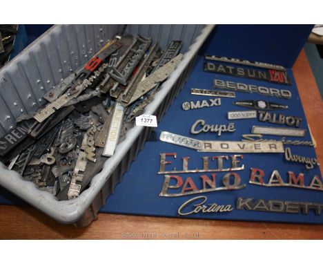A large quantity of lorry and car Badges including Bedford, Morris Mini, Lada, Datsun 120Y, etc.