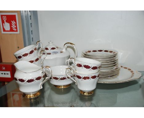 A Paragon 'Elegance' part tea set including five cups, seven saucers, six tea plates, milk jug, sugar bowl, teapot and one cu