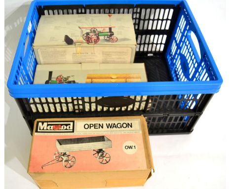 Mamod TE1a Steam Tractor OW1 Open wagon and Lumber wagon (all G-E boxes G, some fading) (3)