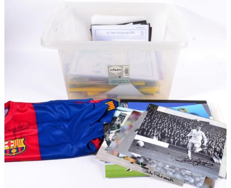 Football Related Signed Photographs including Alf Ramsey, Dennis Law, Paul Madley, Martin Peters and Geoff Hurst, Brian Cloug