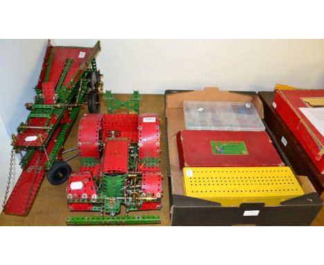 Meccano Constructed Model Of A Tractor And Threshing Machine Trailer with a few loose parts