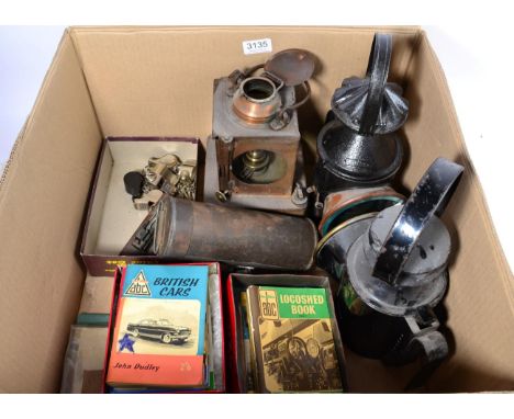 Railway Related Items including NER three aspect handlamp with brass plaque to side, burner unmarked, a BR three aspect handl