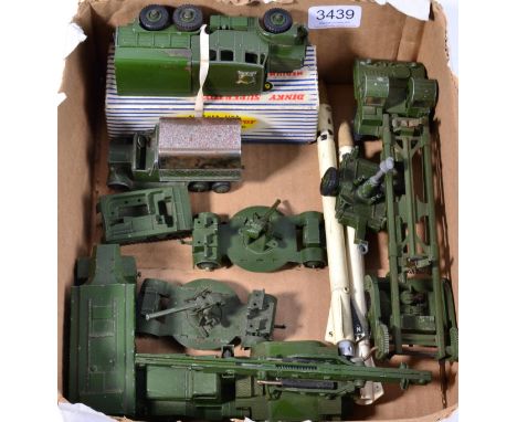 Dinky Military 689 Artillery tractor (G-F box G-F) Armoured Command Car, Universal carrier, 2xAA guns, 6-wheel truck, Missile