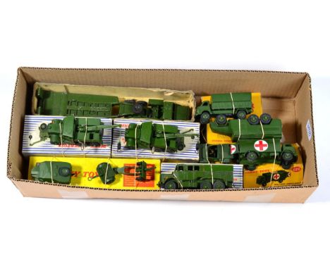Dinky Military 2x661 Recovery tractor, 697 25-pounder field gun set, 689 Artillery tractor (generally G boxes G-F) Ambulance,
