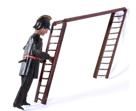Gunthermann Fireman With Ladder consisting of fireman figure with gold/black helmet, painted button and belt with three piece
