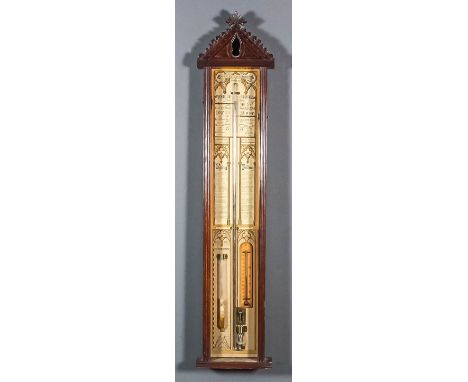 A Victorian mahogany cased "Admiral Fitzroy's" barometer with visible mercury tube and alcohol thermometer, contained in case