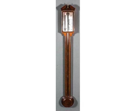 A modern mahogany cased stick barometer and thermometer by O. Comitti & Son, London, silvered scale and vernier and with alco