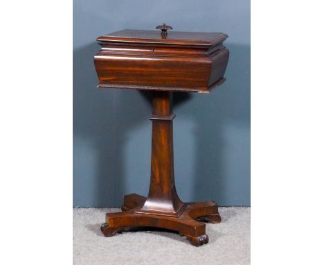 A William IV rosewood rectangular teapoy with turned and reeded finial and moulded edge to top, and bead mouldings to base, o